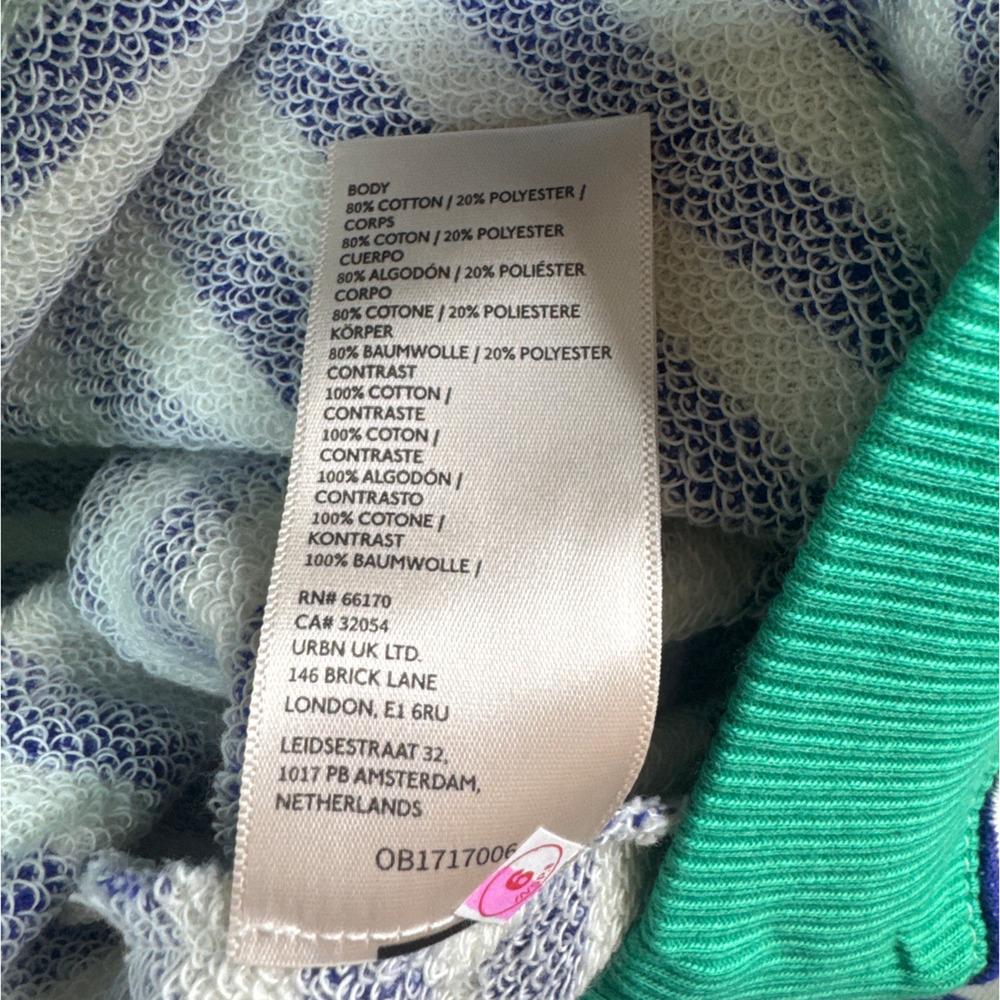 Free People Classic Stripe Oversized Crewneck Blue Green Combo Sz M Cozy Boho - Picture 8 of 8